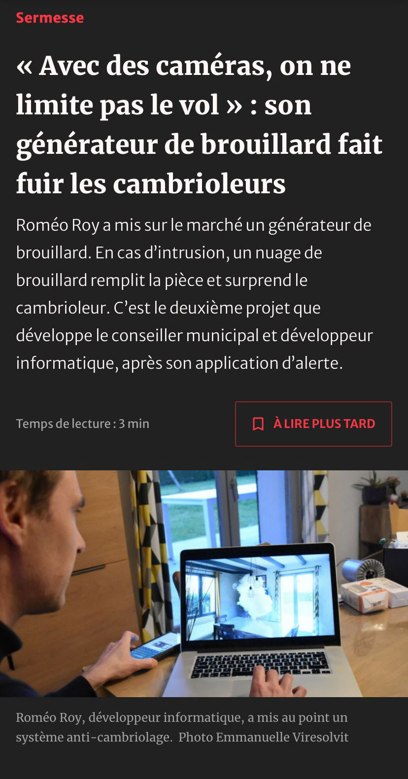 Article du Journal de Saône-et-Loire sur Smoke-Defender