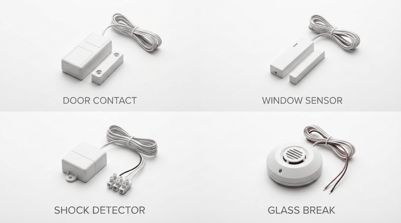 Alternative sensors compatible with fog generator: door, window, shock, glass break