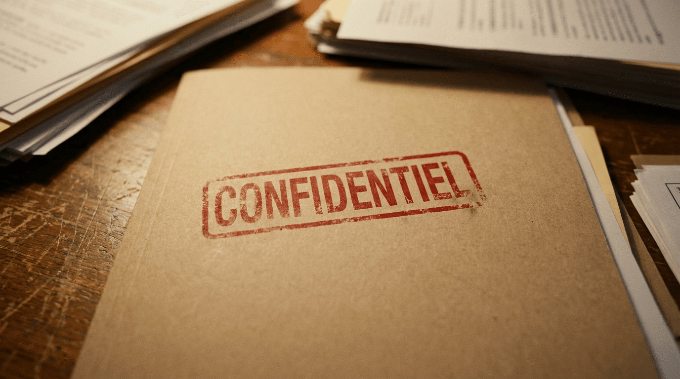 Tampon CONFIDENTIEL sur dossier juridique