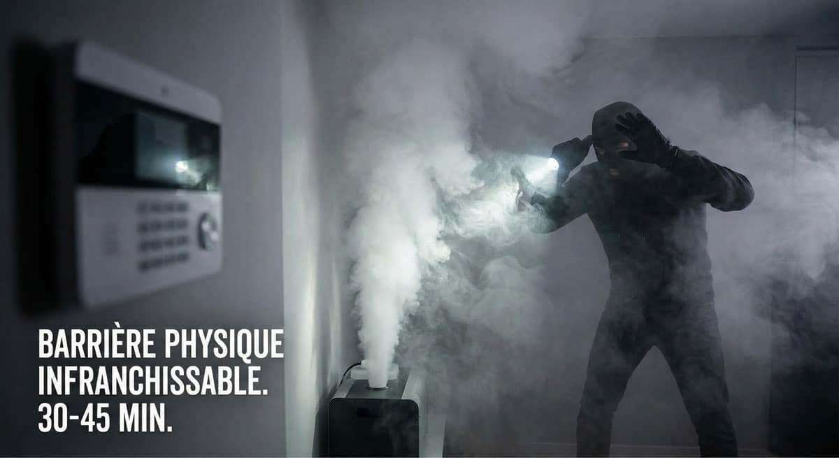 Fysisk barriär mot inbrottstjuvar med dimgenerator