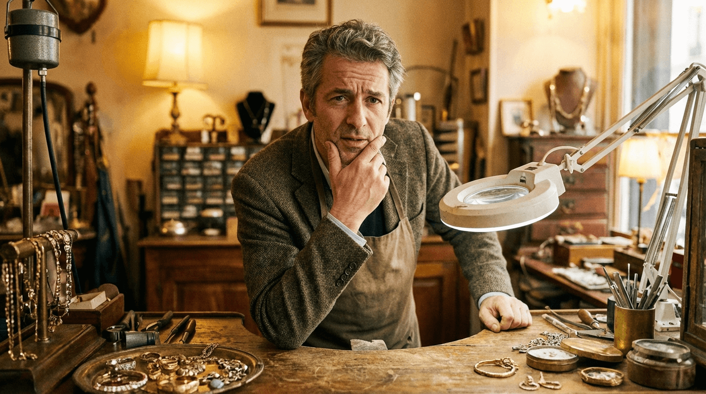 Bijoutier avec expression interrogative - questions fréquentes