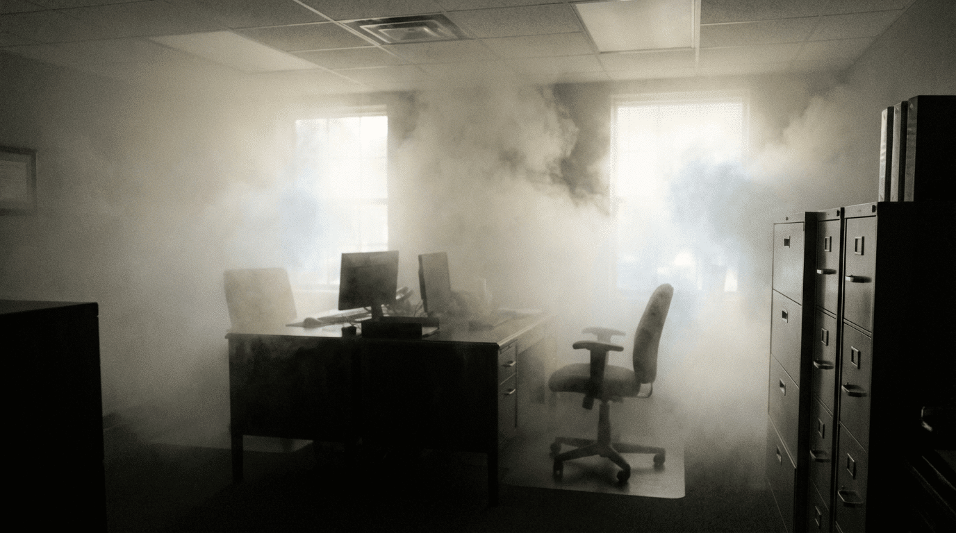 Brouillard de sécurité dense dans un bureau de cabinet comptable