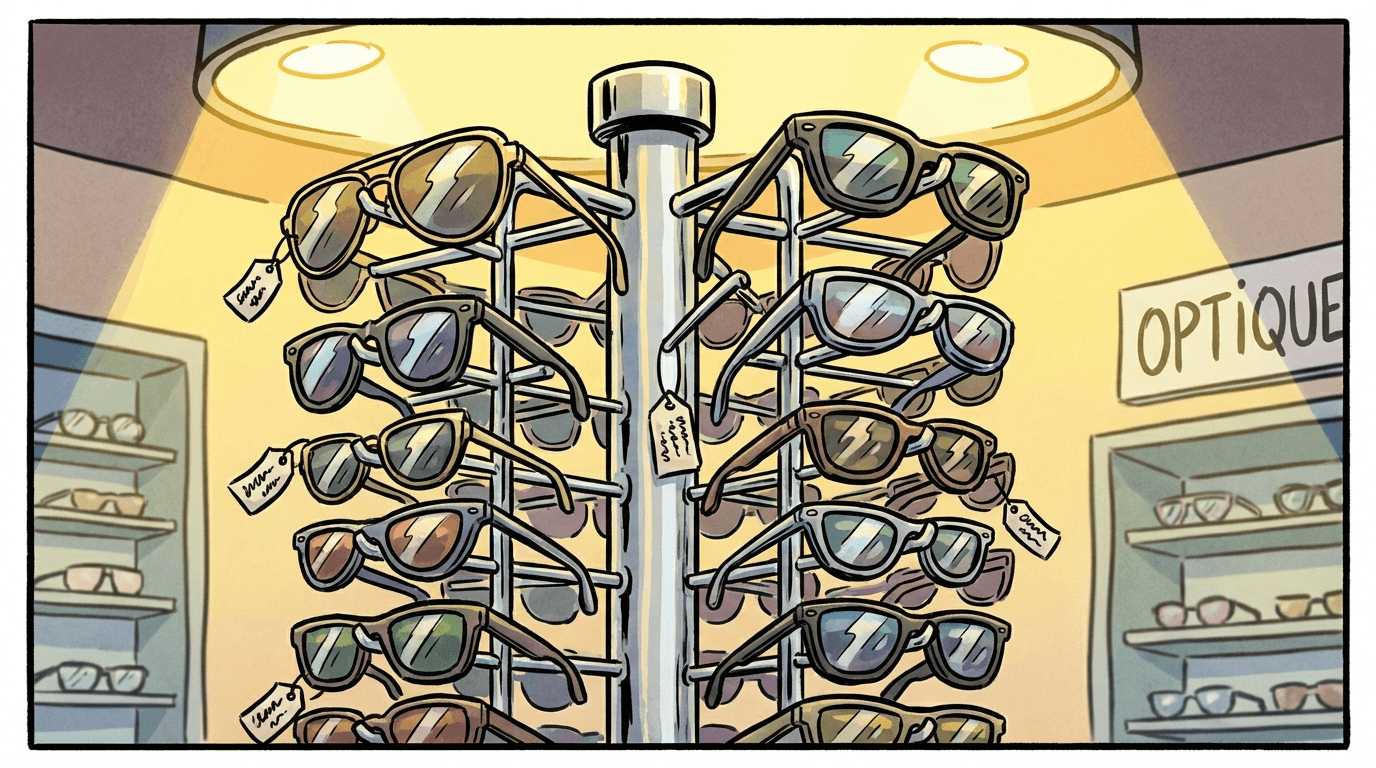 Présentoir de lunettes de soleil haut de gamme - stock de valeur pour opticien