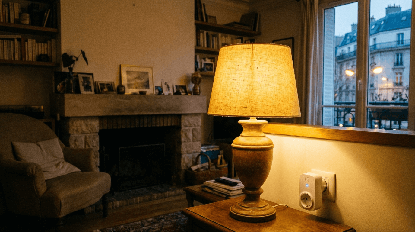 Lampe sur prise connectée WiFi pour simuler une présence le soir
