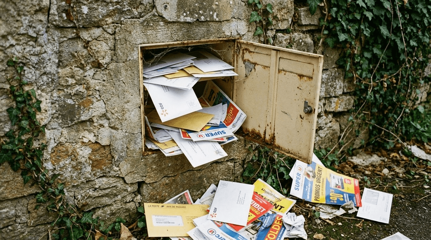 Boîte aux lettres qui déborde de courrier signe d'abandon