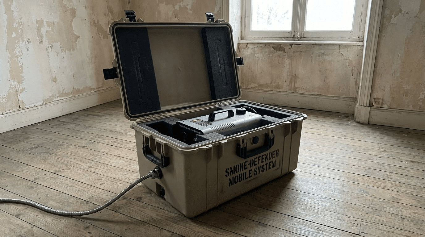 Générateur de brouillard installé dans caisse mobile transportable