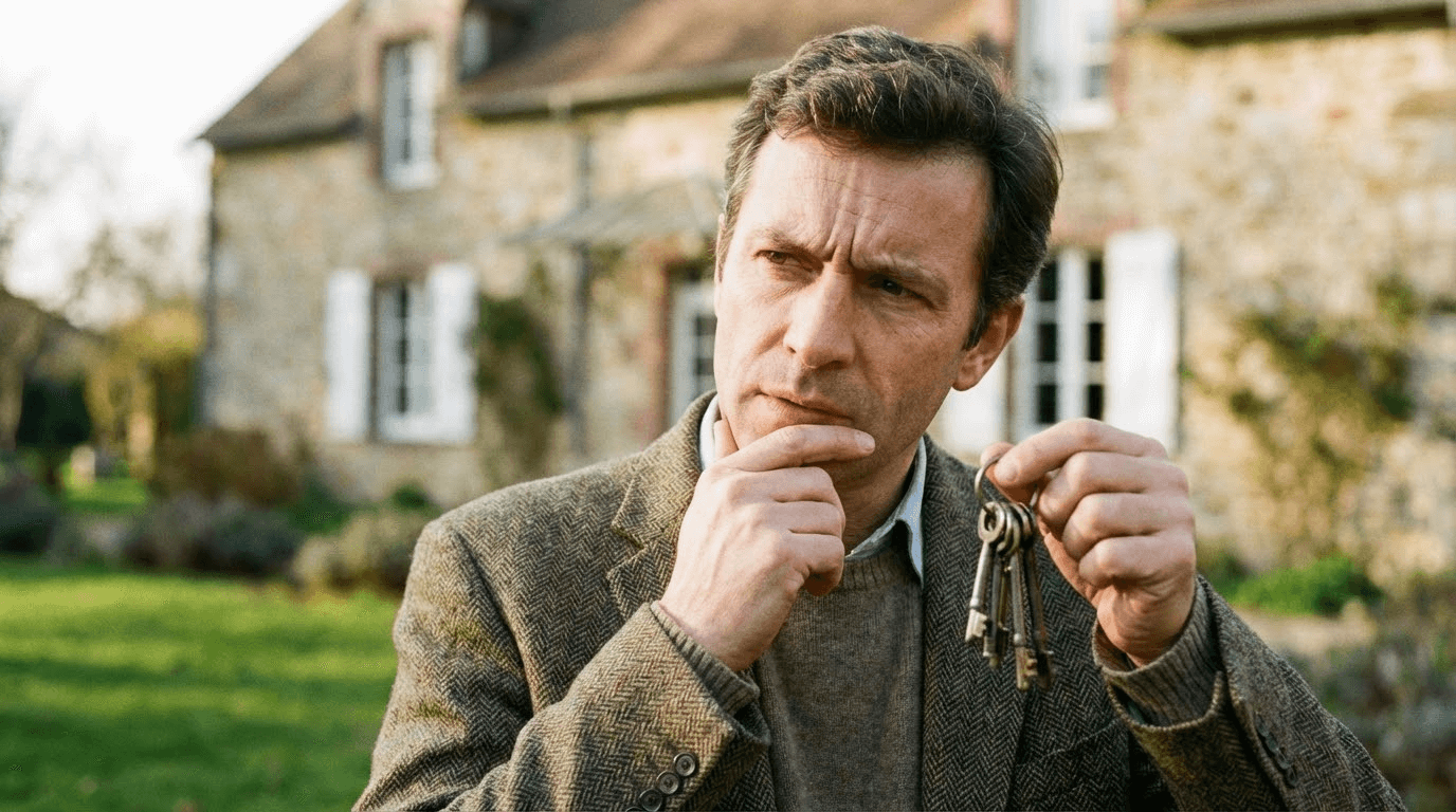 Propriétaire tenant clés de maison réfléchissant à la protection