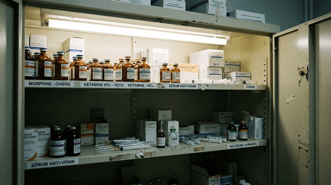 Armoire à pharmacie vétérinaire avec médicaments