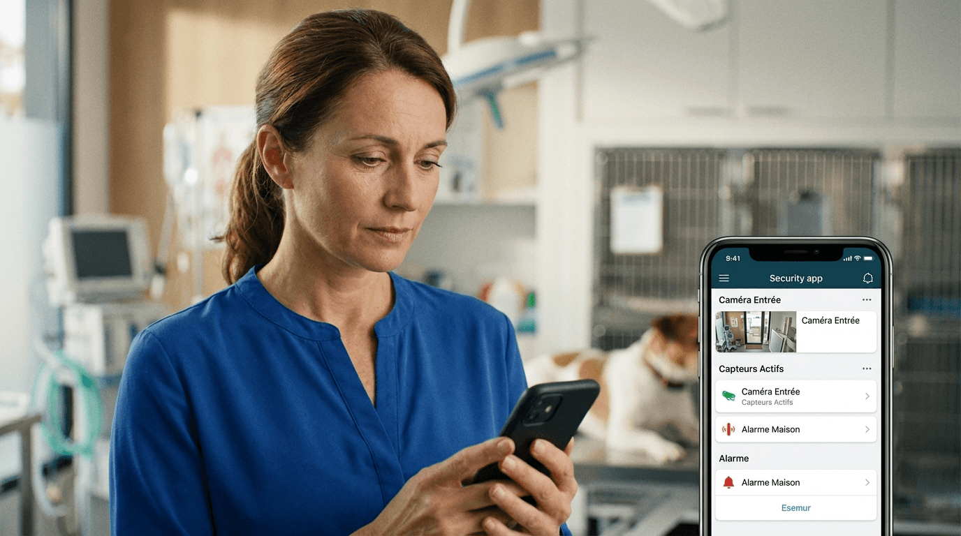 Vétérinaire avec smartphone application sécurité