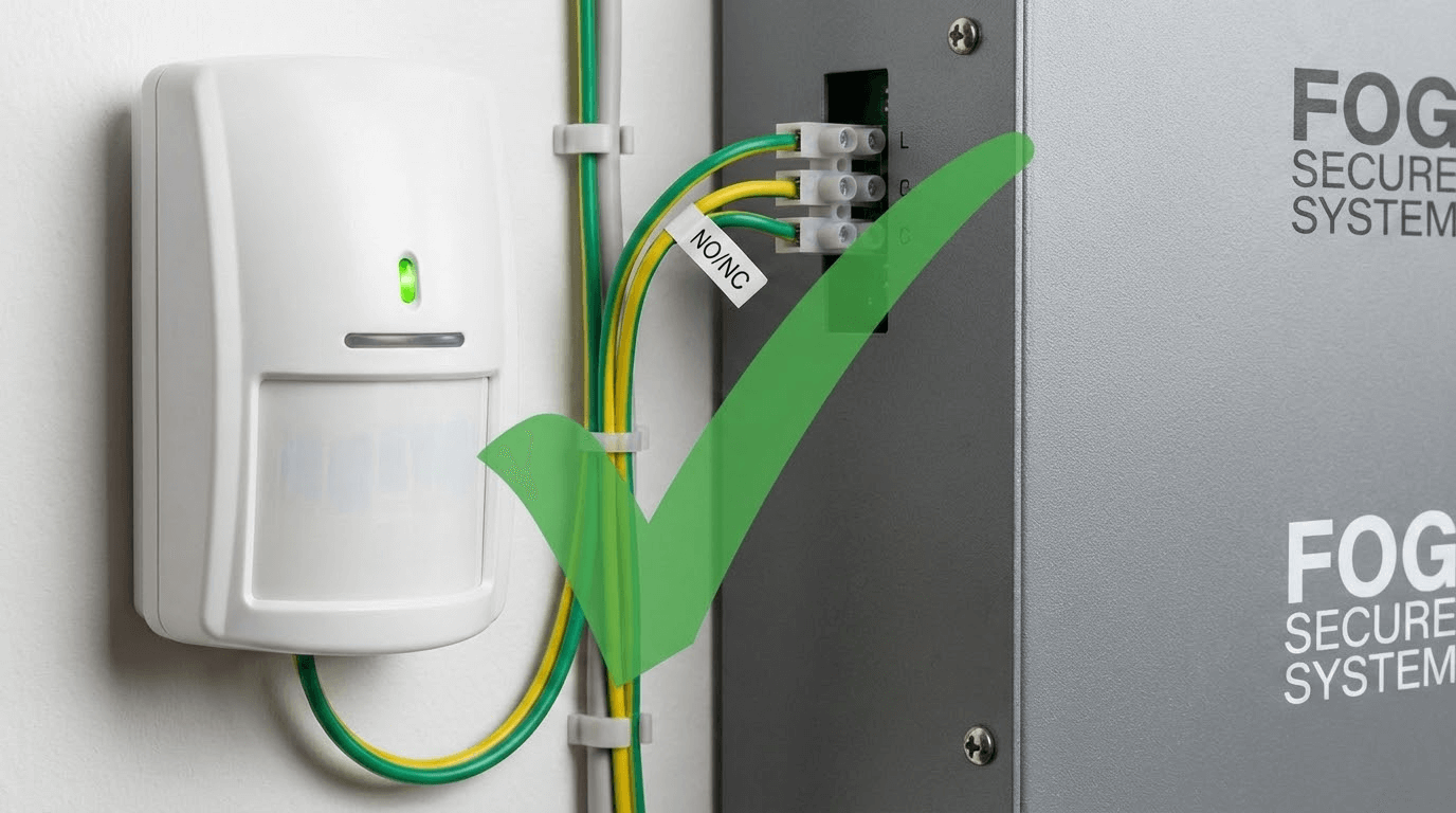 Wired motion detector connected to fog generator - the solution