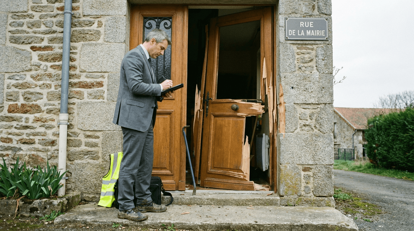 Försäkringshandläggare som bedömer skador efter ett inbrott i ett hem