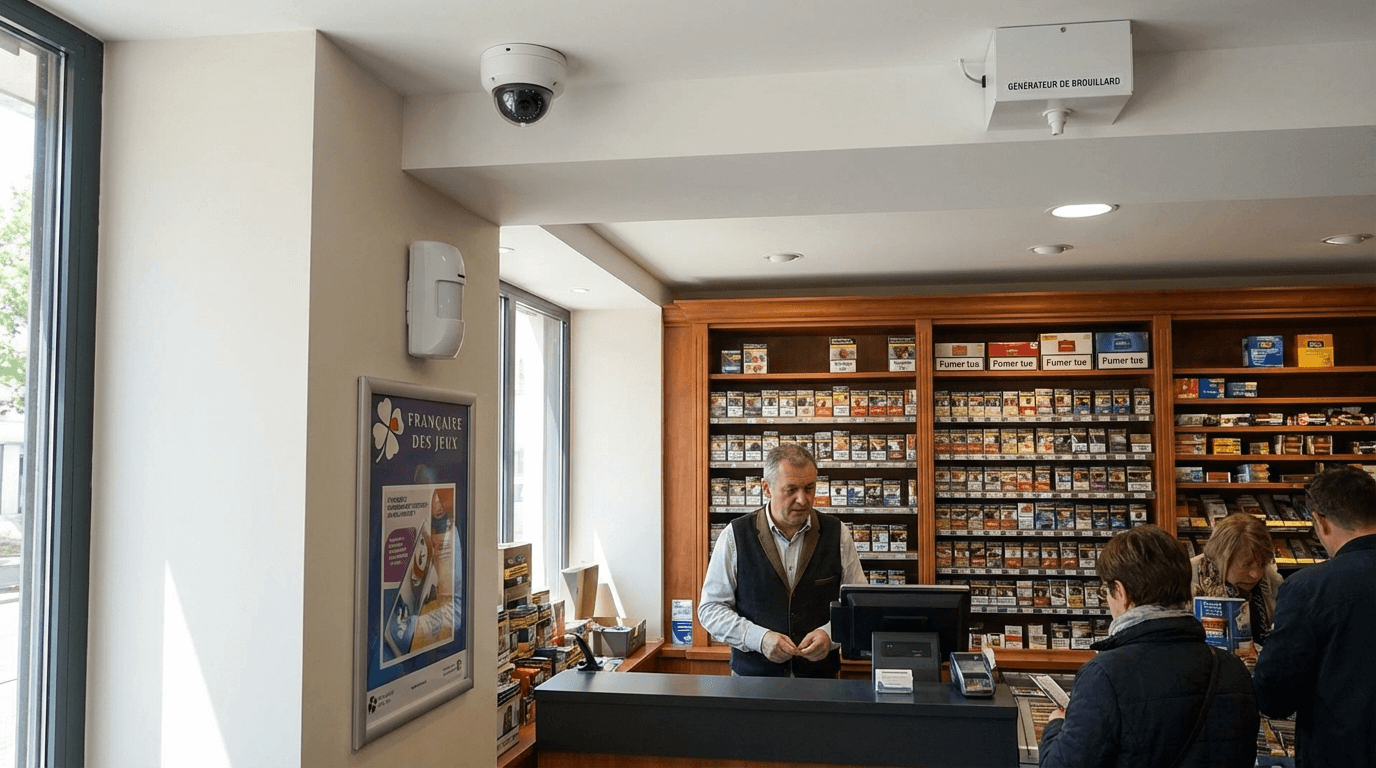 Comparatif des solutions de sécurité pour bureau de tabac : alarme, caméra, brouillard