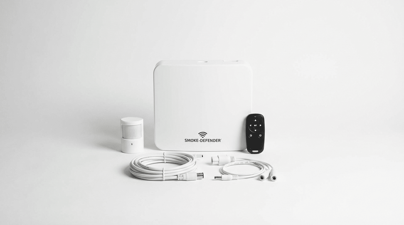 Smoke-Defender komplett paket med dimgenerator, WiFi-detektor, fjärrkontroll och brytare