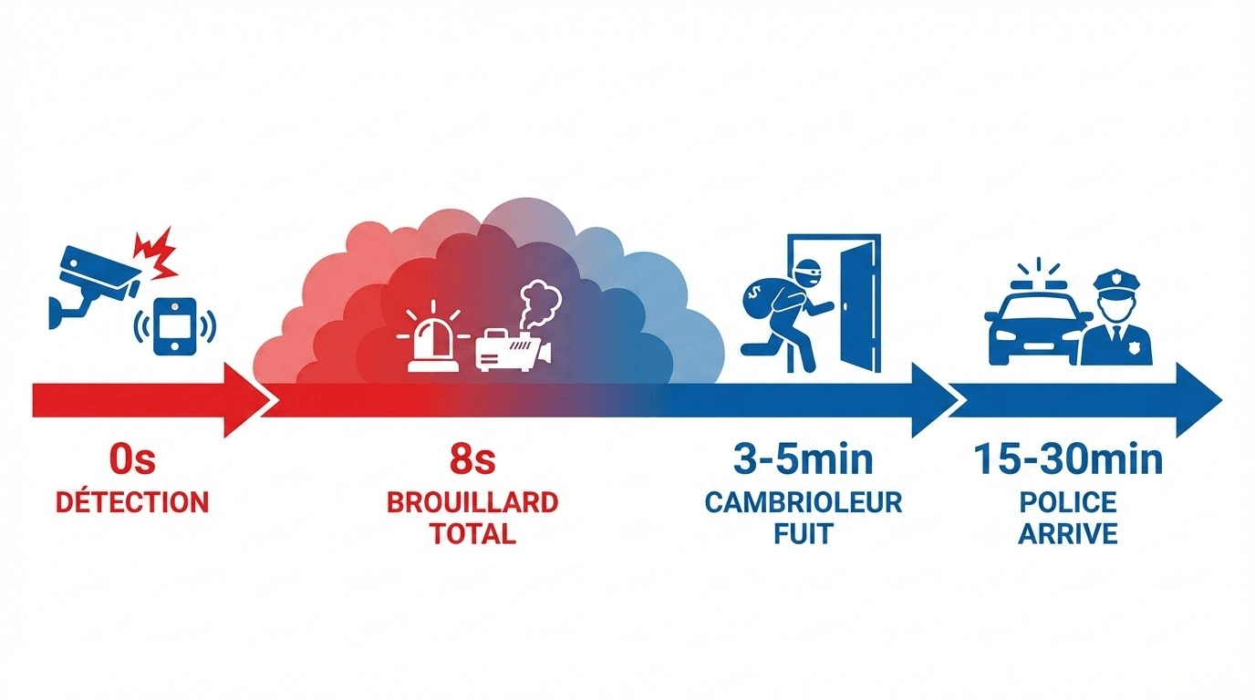 Tidslinje som jämför inbrottstid med polisens utryckningstid