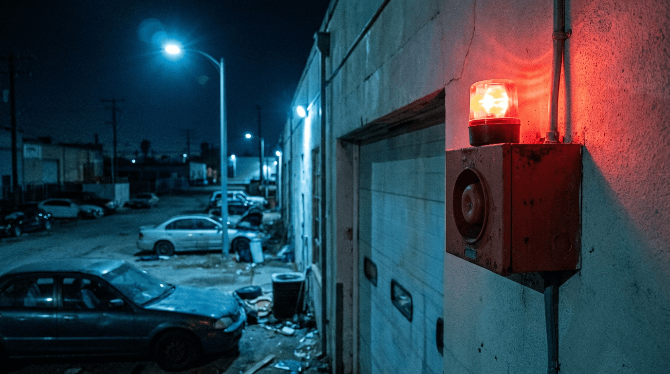 Alarme de garage qui sonne sans effet dissuasif la nuit