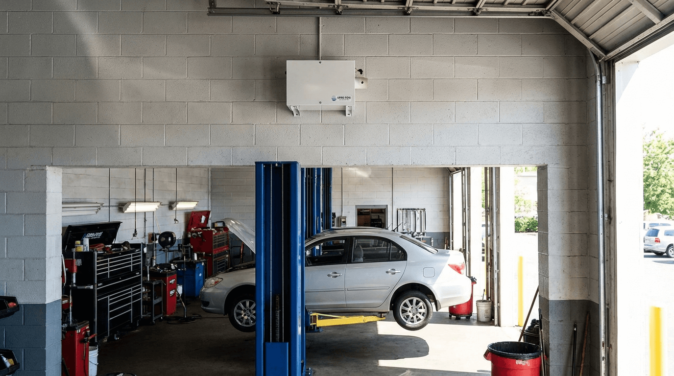 Installation du générateur de brouillard dans un garage automobile