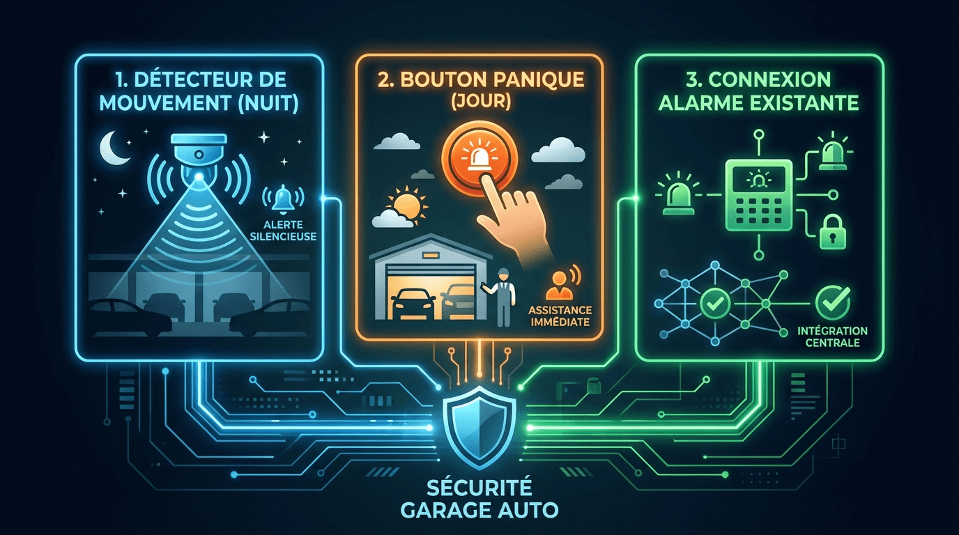 Schéma des scénarios de déclenchement du brouillard dans un garage