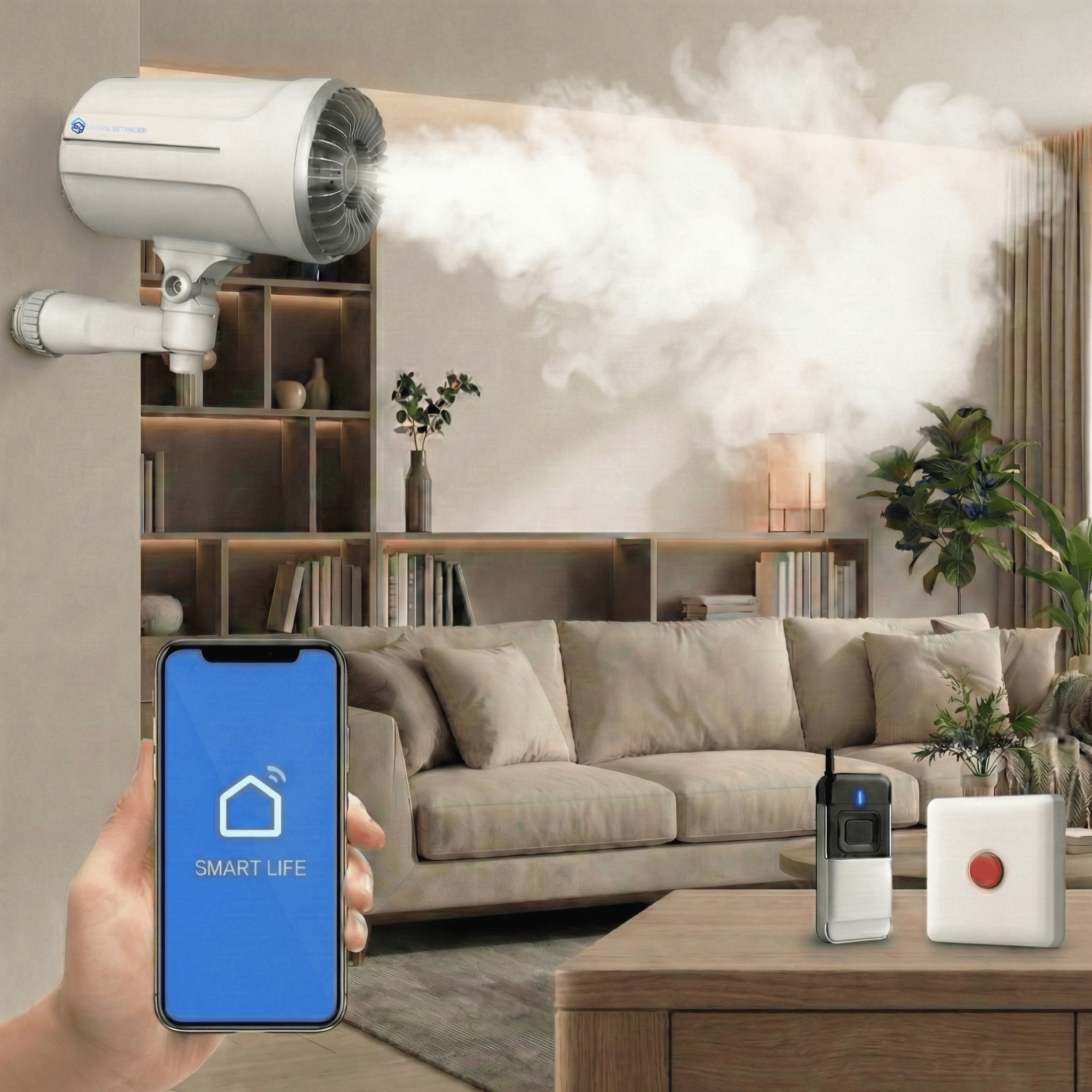 Générateur de brouillard Smoke-Defender installé dans un salon