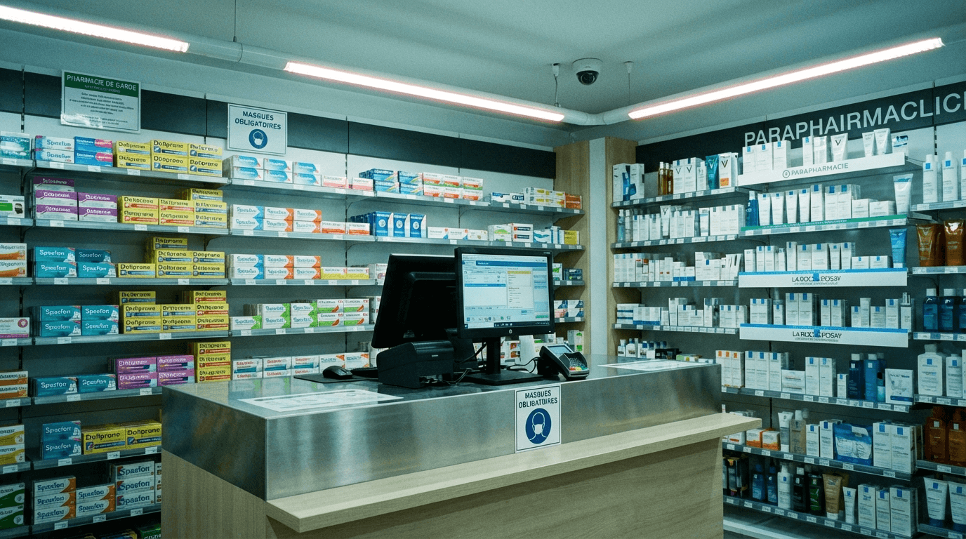 Comptoir de pharmacie avec système de sécurité