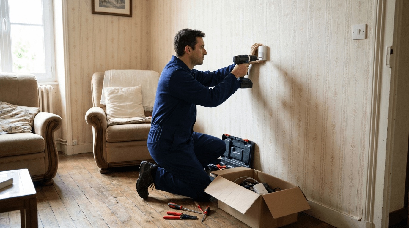 Technicien installant une alarme Verisure avec frais d'installation cachés