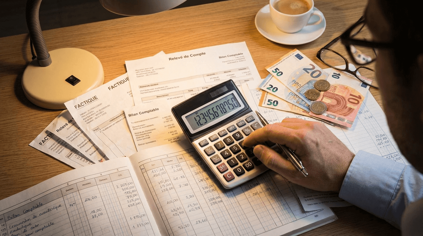 Calculatrice et factures pour calcul coût subvention buraliste