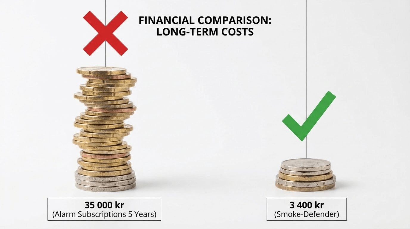 Kostnadsjämförelse dimgenerator utan abonnemang vs larmsystem med abonnemang